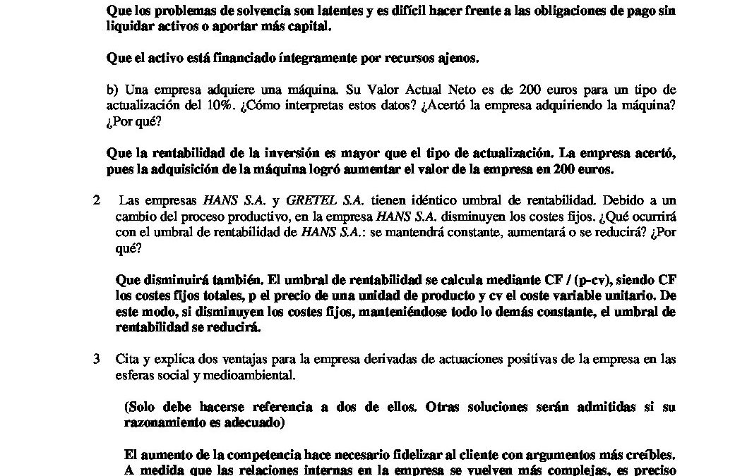 Economía de la empresa – solución